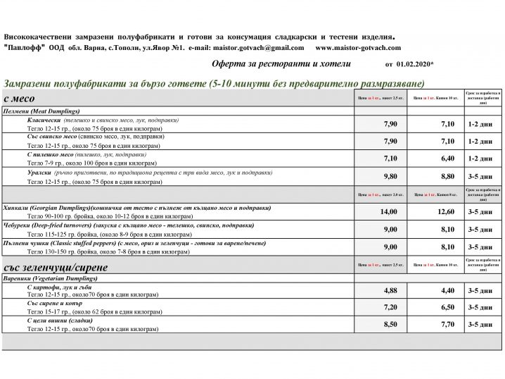 Каталог и цени